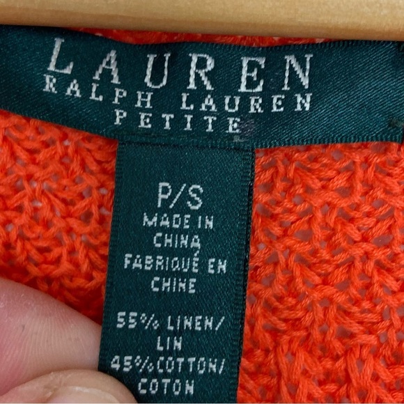 LAUREN RALPH LAUREN ORANGE LINEN BLEND CROCHET OVERSIZED PONCHO PETITE SMALL - Picture 2 of 7